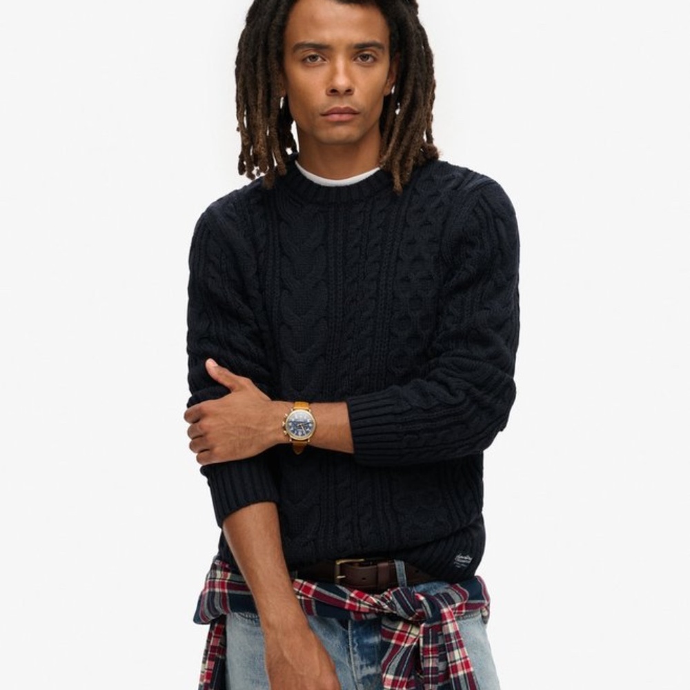 Superdry Jacob Knit Jumper – Small, Wool Blend, Square Stitch Pattern